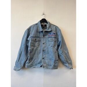 Vintage Ford Jacket Mens Large Blue‎ Denim 100 Years JH Design Embroidered Back